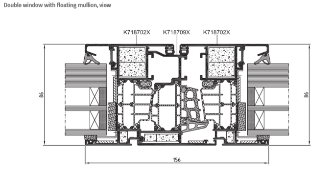 EI30 Openable Fire Rated Windows - Section Detail - Double window with floating mullion view